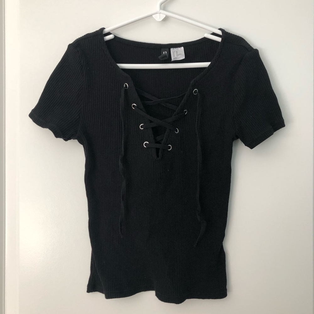 H&M Ribbed Lace Up Crop Top